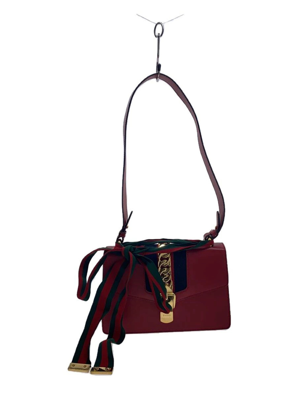 Gucci Sylvie Web Bow Leather Shoulder Bag Red Green